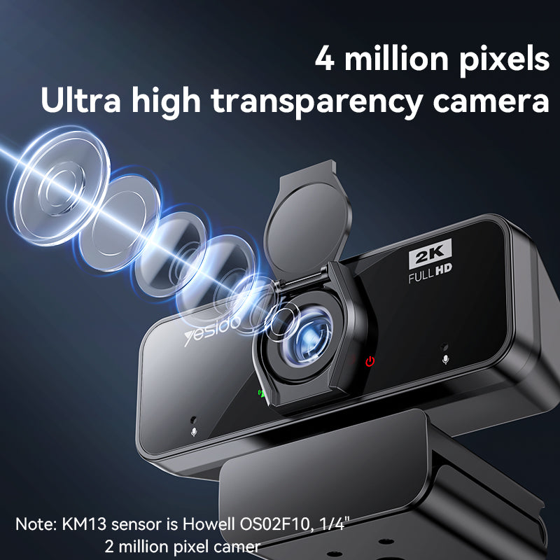 Yesido KM14 2K USB Webcam – Ultra Clear Video - Built-in Mic
