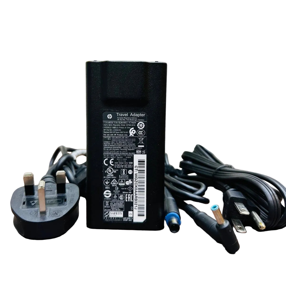 HP 65W 19.5V Blue Mouth Pin / USB Travel Adapter - USA + UK Plug