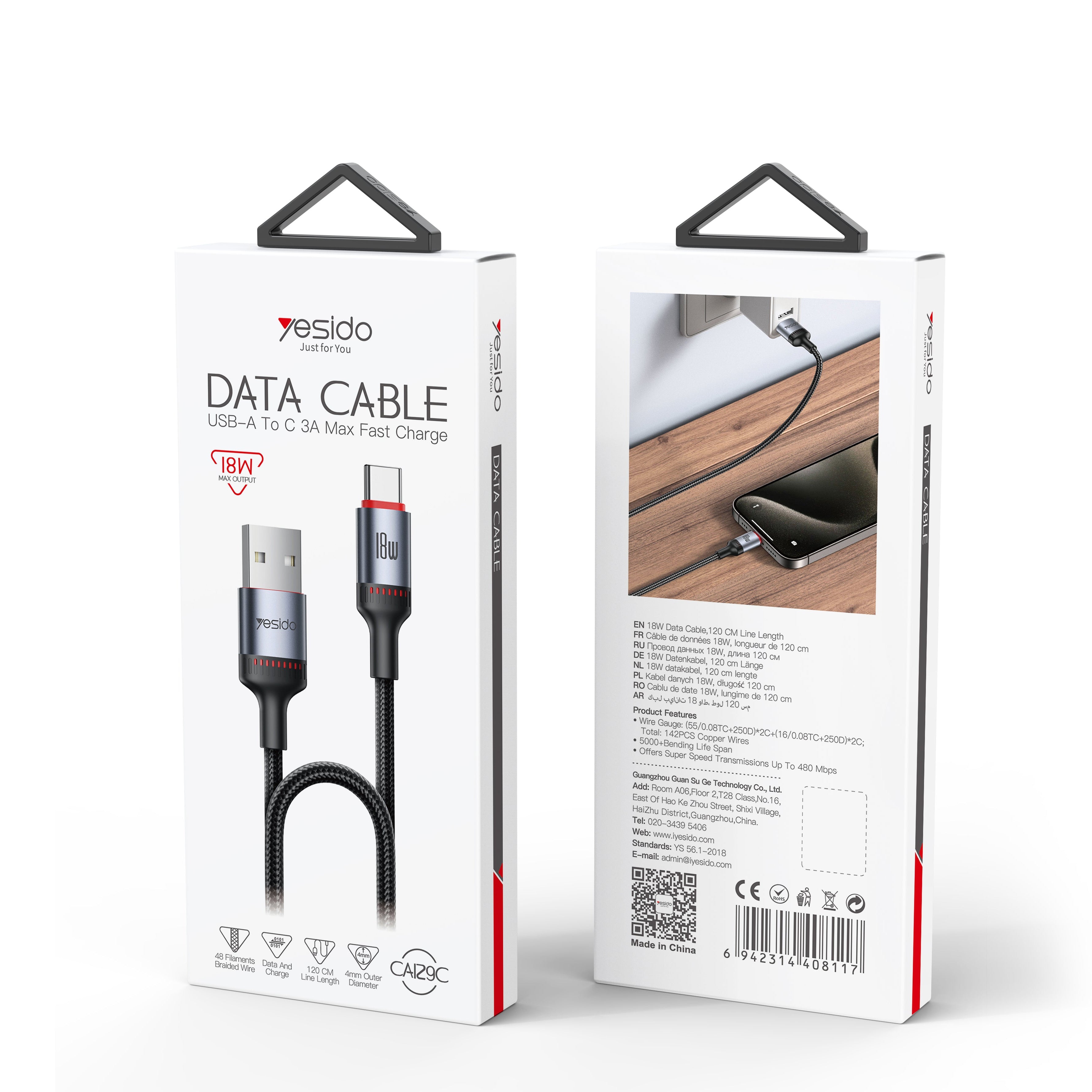 Yesido CA129C USB-A to C Data Cable