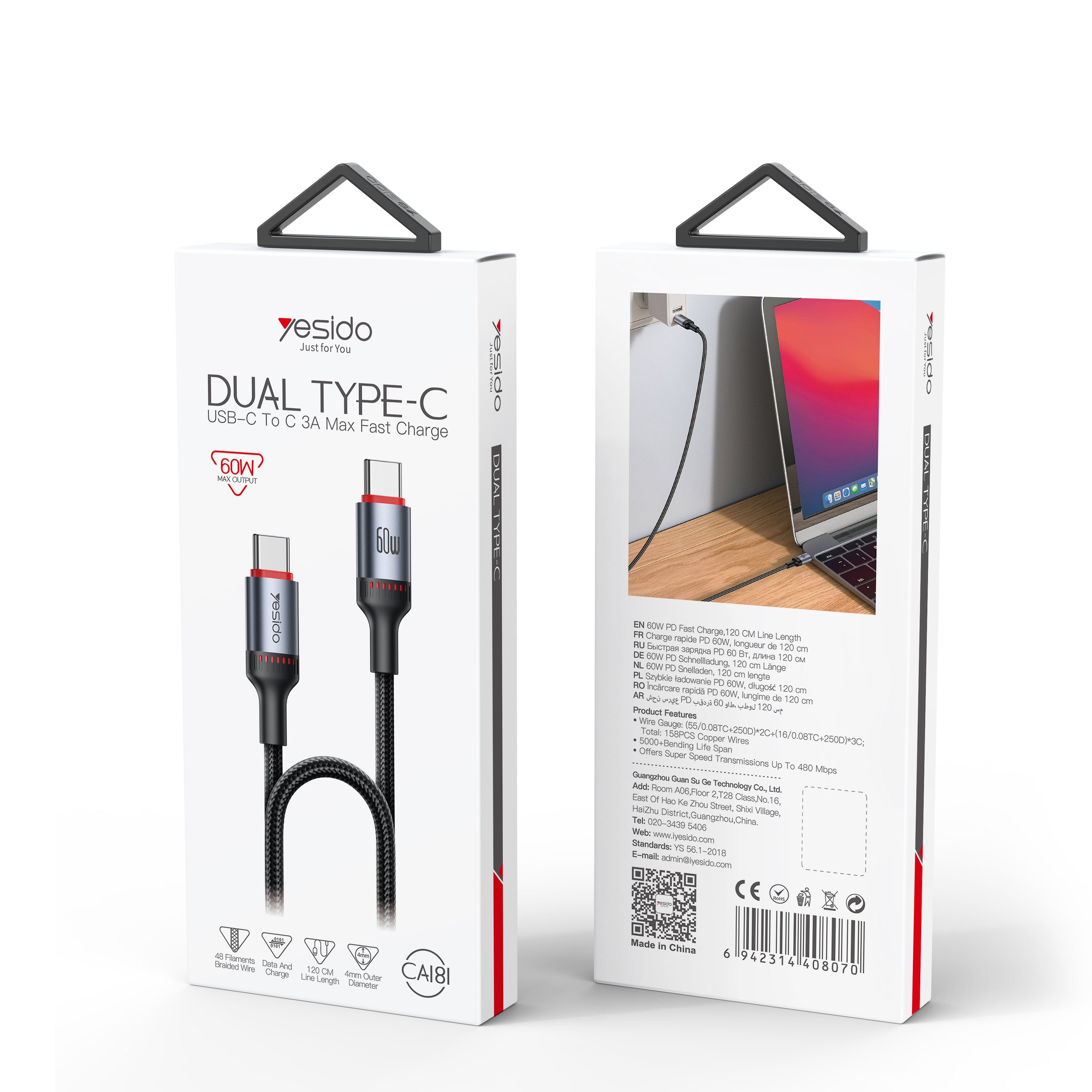 Yesido CA181 60W USB-C To USB-C Cable