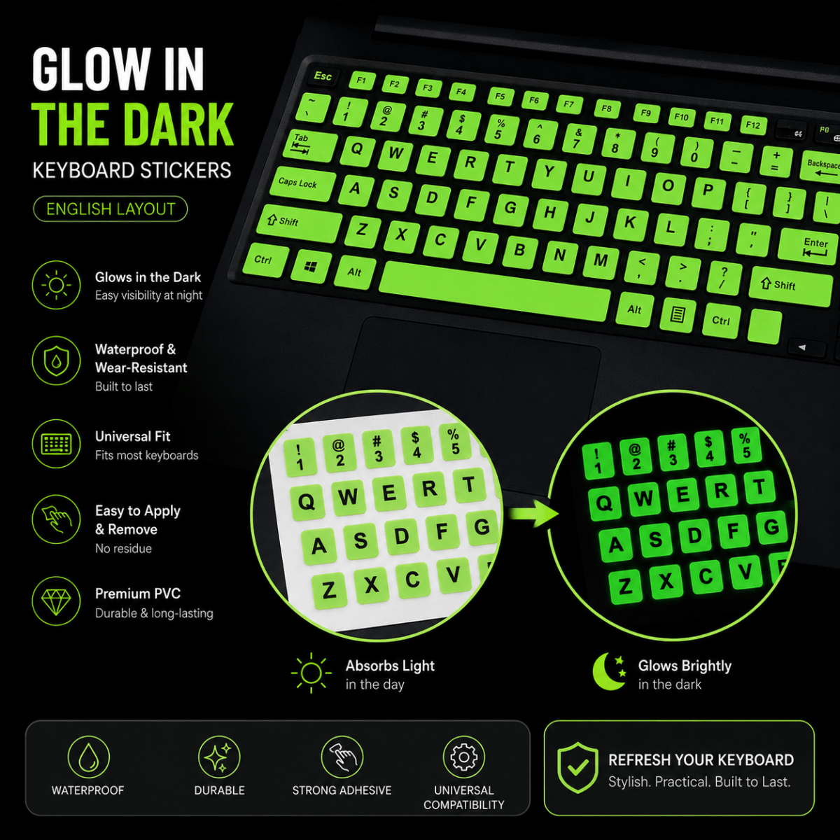 Glow in the Dark Keyboard Stickers