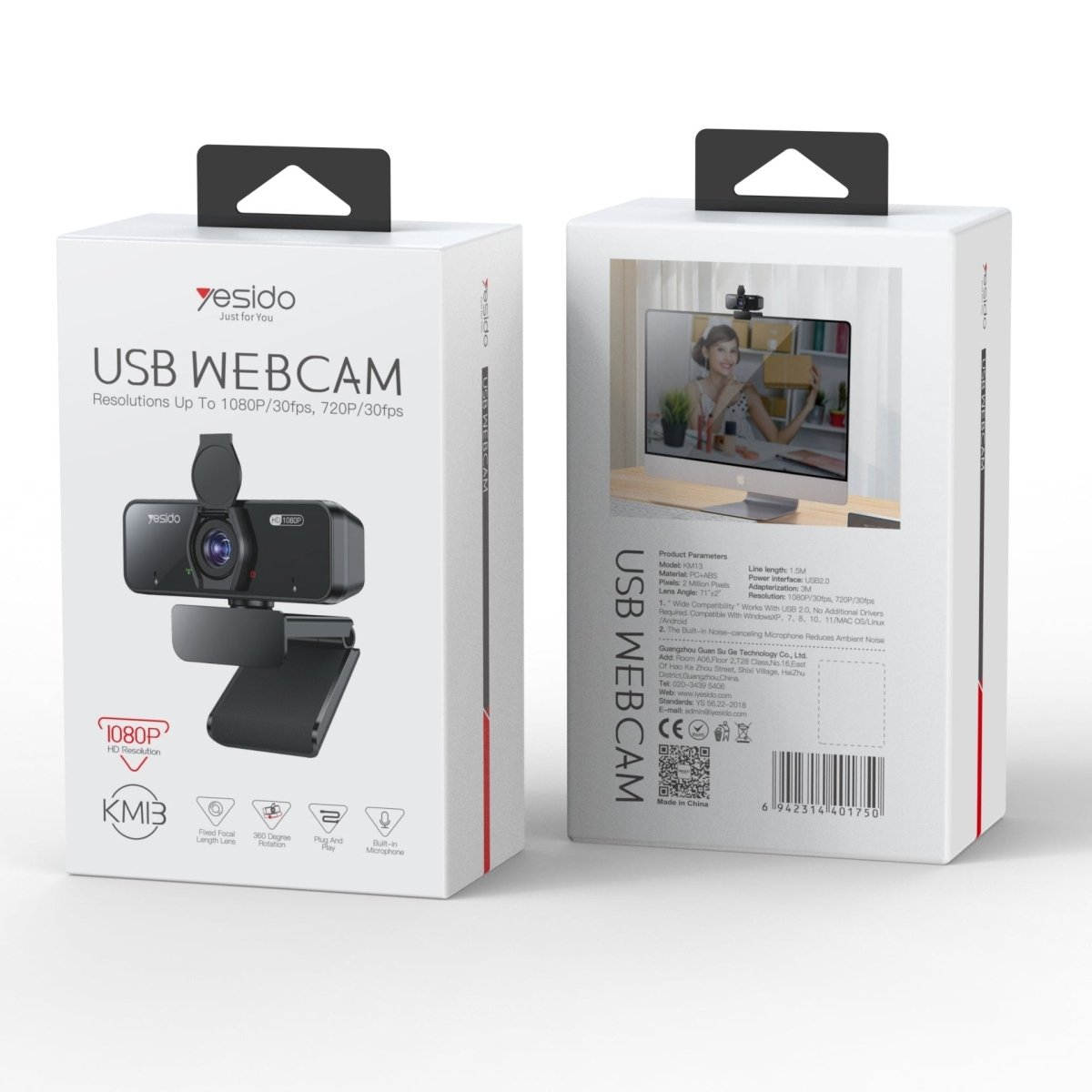 Yesido KM13 Full HD 1080P USB Webcam – Built - in Mic - 360° Rotation