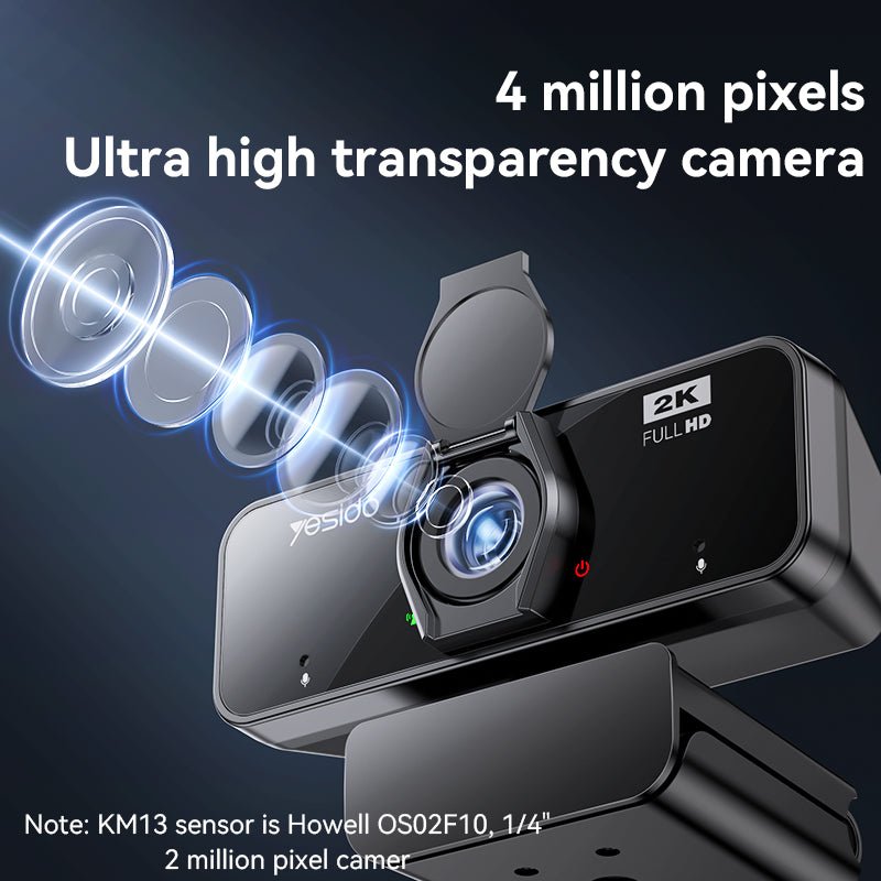 Yesido KM14 2K USB Webcam – Ultra Clear Video - Built - in Mic