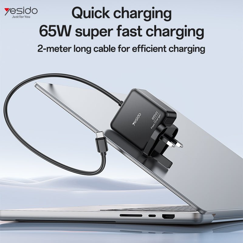 Yesido YC93 65W Fast Charging Laptop Adapter - Type - C PD - 2M Cable - UK Plug