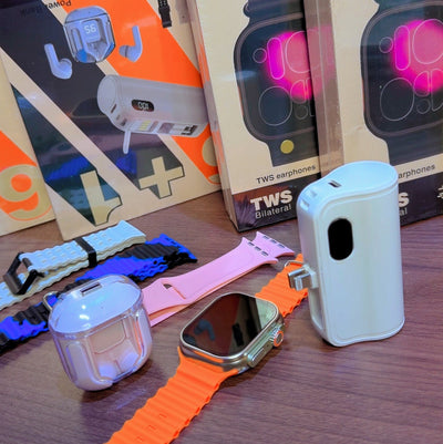 GUS-101 Smart Combo Kit | Smart Watch, Wireless Earbuds & 5000mAh Power Bank