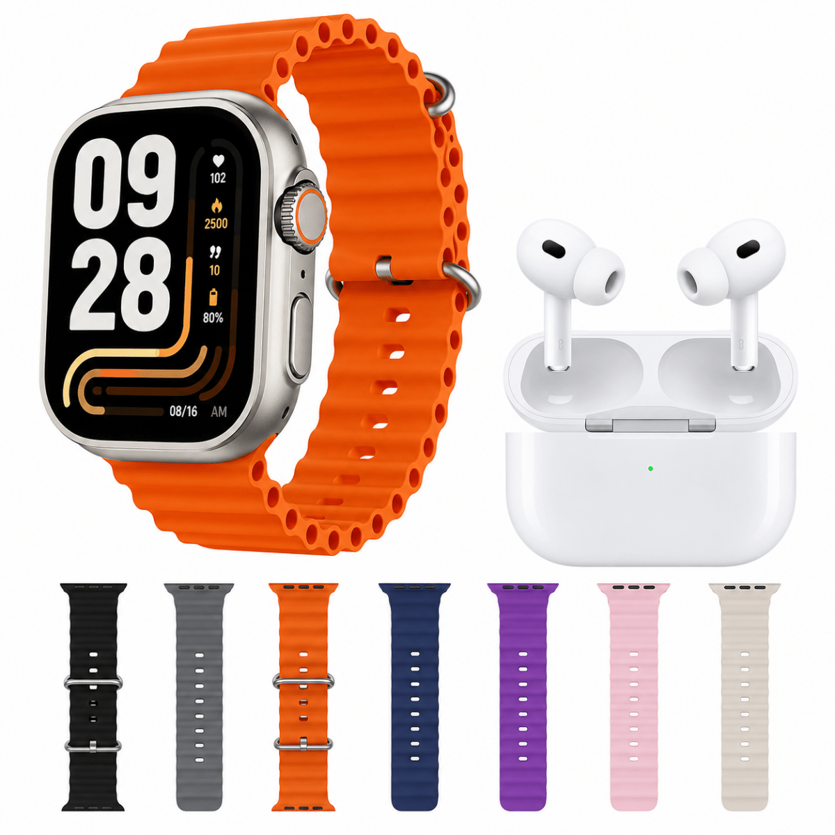 GUS-00 Ultra Smart Watch + Wireless Earbuds Bundle (7-in-1)