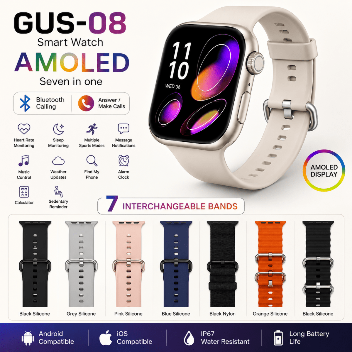 GUS-08 AMOLED Series 11 Smart Watch (7-in-1)