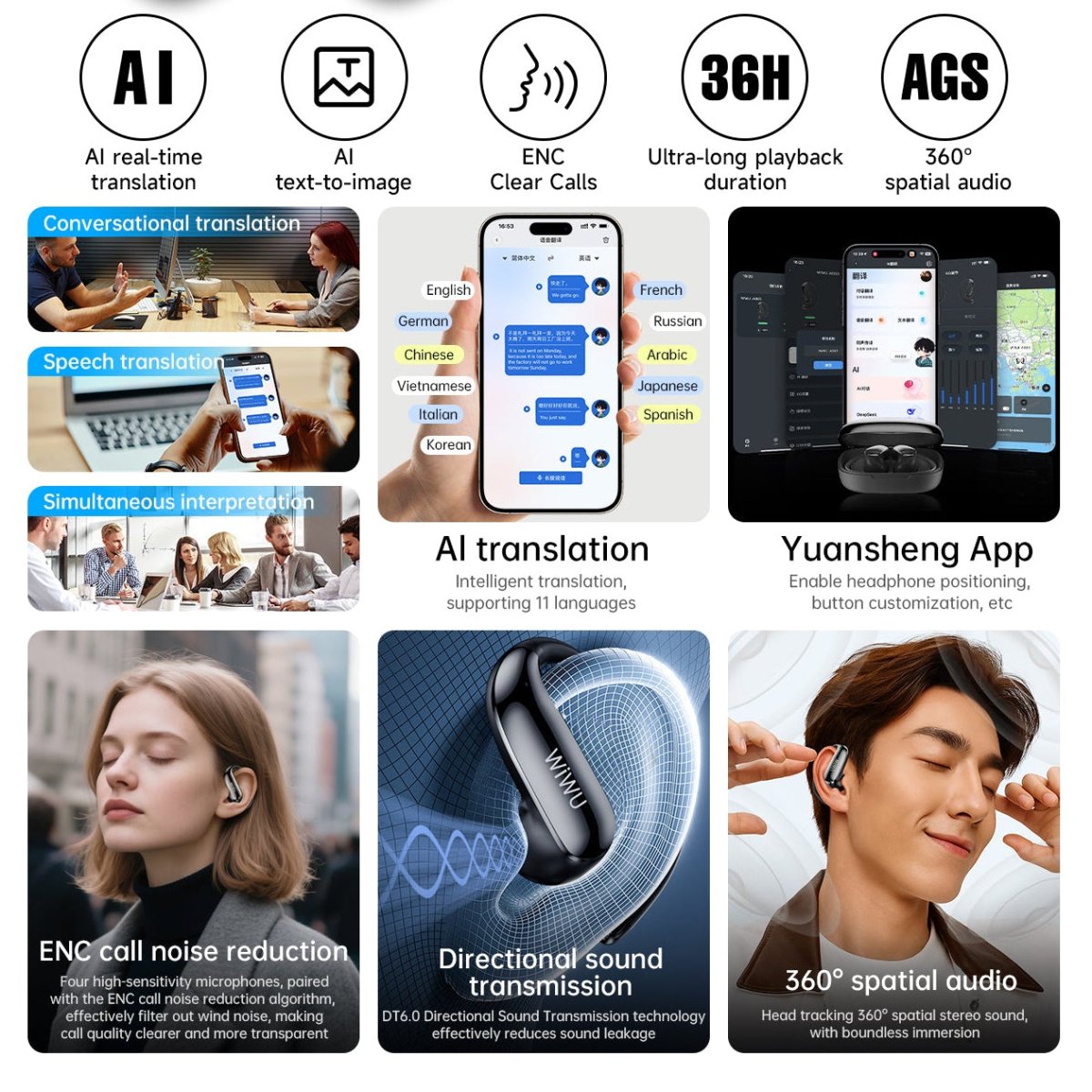 Wiwu Ai303 Multilingual Real - time Translation Wireless Earbuds