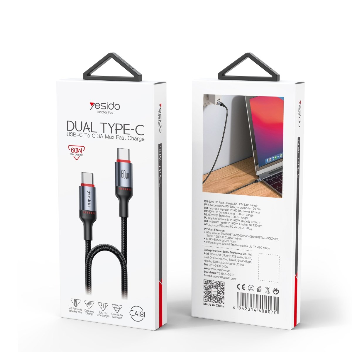 Yesido CA181 60W USB - C To USB - C Cable