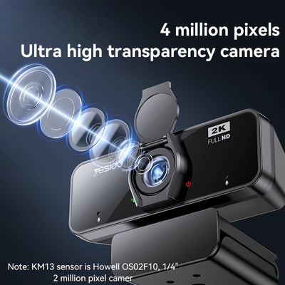 Yesido KM14 2K USB Webcam – Ultra Clear Video - Built - in Mic