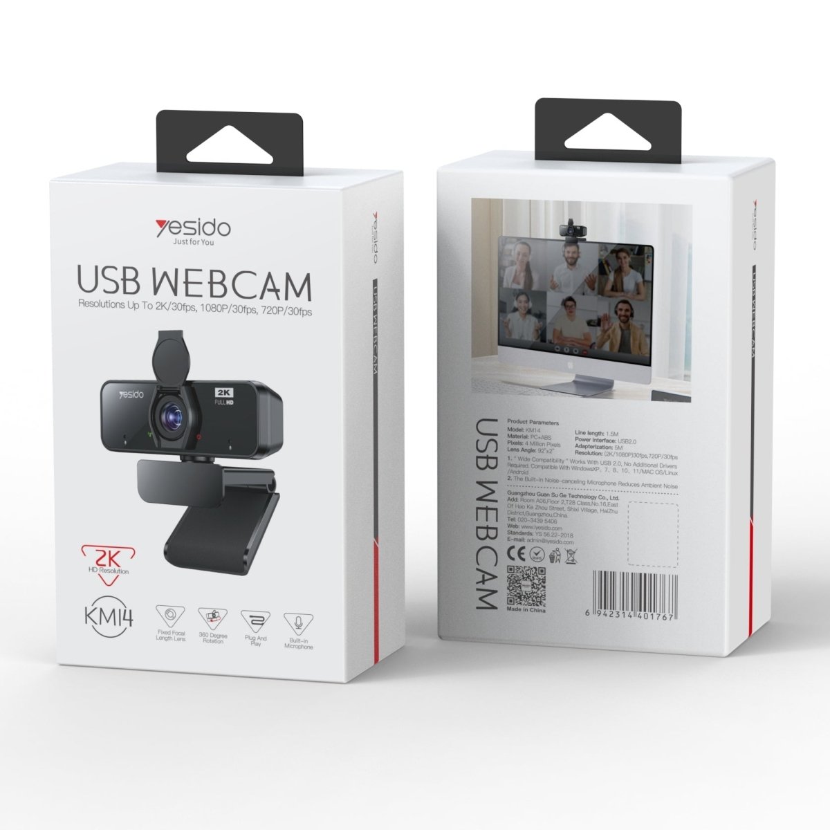 Yesido KM14 2K USB Webcam – Ultra Clear Video - Built - in Mic