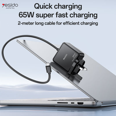 Yesido YC93 65W Fast Charging Laptop Adapter - Type - C PD - 2M Cable - UK Plug