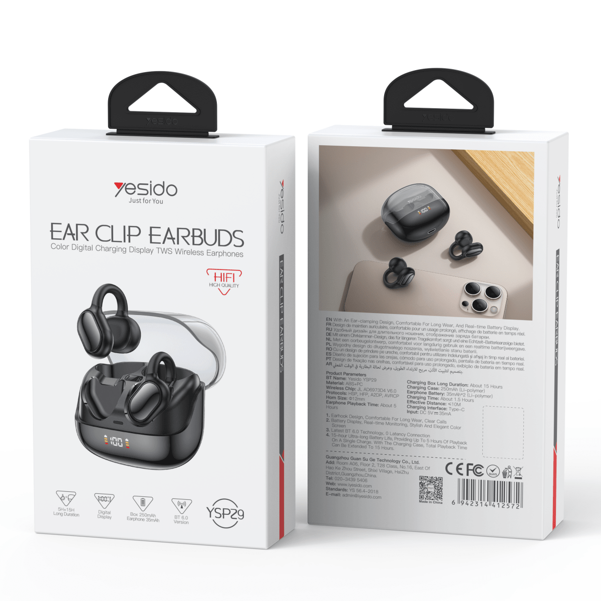 Yesido YSP29 Ear Clip Digital Display Wireless Earbuds